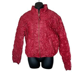 Shebang vintage leather jacket‎ red ruched unique artsy moto medium edgy